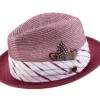 Burgundy 2" Brim Pinch Braided Fedora With Matching Plaid Ribbon