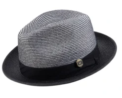 Black 2" Brim Pinch Braided Fedora With Matching Ribbon