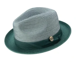 Emerald Green 2" Brim Pinch Braided Fedora With Matching Ribbon