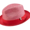 Red 2" Brim Pinch Braided Fedora With Matching Ribbon