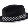 Black Stingy Brim Pinch Fedora With White Bottom