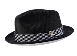 Black Stingy Brim Pinch Fedora With White Bottom