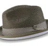 Olive Braided Stingy Brim Pinch Fedora With White Bottom