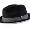Black Braided Stingy Brim Pinch Fedora With White Bottom