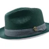 Emerald Green Braided Stingy Brim Pinch Fedora With White Bottom