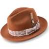 Cognac Wool Felt Dress Hat With Feather Accent