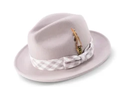 Ash Gray Wool Felt Dress Hat With Feather Accent