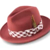 Brick Wool Felt Dress Hat With Feather Accent