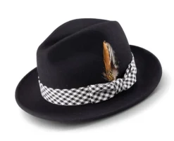 Black Wool Felt Dress Hat With Feather Accent