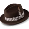 Brown Wool Felt Dress Hat With Feather Accent