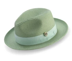 Apple Green Braided Wide Brim Pinch Fedora Matching Grosgrain Ribbon