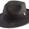 Black Braided Wide Brim Pinch Fedora Matching Grosgrain Ribbon