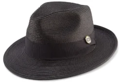 Black Braided Wide Brim Pinch Fedora Matching Grosgrain Ribbon