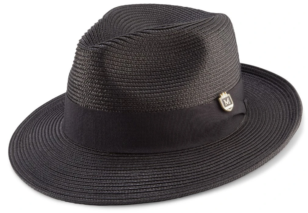 Black Braided Wide Brim Pinch Fedora Matching Grosgrain Ribbon 1 Black Braided Wide Brim Pinch Fedora Matching Grosgrain Ribbon