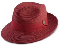 Burgundy Braided Wide Brim Pinch Fedora Matching Grosgrain Ribbon