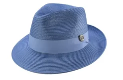 Carolina Blue Braided Wide Brim Pinch Fedora Matching Grosgrain Ribbon