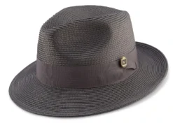 Gray Braided Wide Brim Pinch Fedora Matching Grosgrain Ribbon