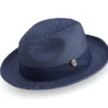Navy Braided Wide Brim Pinch Fedora Matching Grosgrain Ribbon