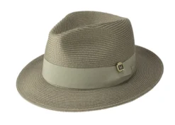 Olive Braided Wide Brim Pinch Fedora Matching Grosgrain Ribbon