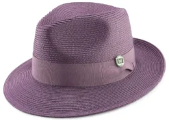 Purple Braided Wide Brim Pinch Fedora Matching Grosgrain Ribbon