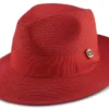 Red Braided Wide Brim Pinch Fedora Matching Grosgrain Ribbon