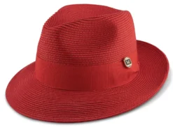 Red Braided Wide Brim Pinch Fedora Matching Grosgrain Ribbon