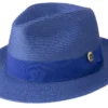Royal Blue Braided Wide Brim Pinch Fedora Matching Grosgrain Ribbon
