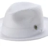 White Braided Wide Brim Pinch Fedora Matching Grosgrain Ribbon