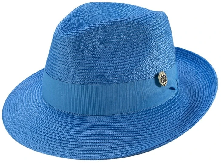 Blue Braided Wide Brim Pinch Fedora Matching Grosgrain Ribbon 1 Blue Braided Wide Brim Pinch Fedora Matching Grosgrain Ribbon