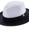 Black Two-Tone Wide Brim Matching Grosgrain Ribbon Straw Fedora