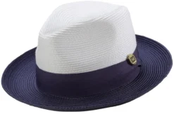 Dark Purple Two-Tone Wide Brim Matching Grosgrain Ribbon Straw Fedora