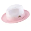 Pink Two-Tone Wide Brim Matching Grosgrain Ribbon Straw Fedora