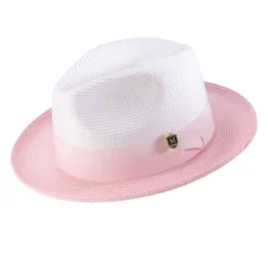 Pink Two-Tone Wide Brim Matching Grosgrain Ribbon Straw Fedora