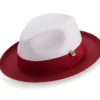 Red Two-Tone Wide Brim Matching Grosgrain Ribbon Straw Fedora