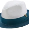 Teal Two-Tone Wide Brim Matching Grosgrain Ribbon Straw Fedora