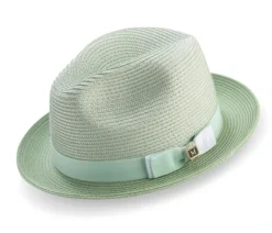 Apple Green Men's Two Tone Braided Pinch Fedora With Grosgrain Ribbon