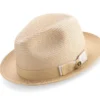 Beige Men's Two Tone Braided Pinch Fedora With Grosgrain Ribbon
