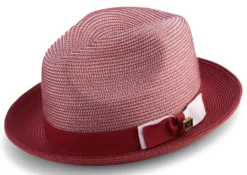 Burgundy Men's Two Tone Braided Pinch Fedora With Grosgrain Ribbon