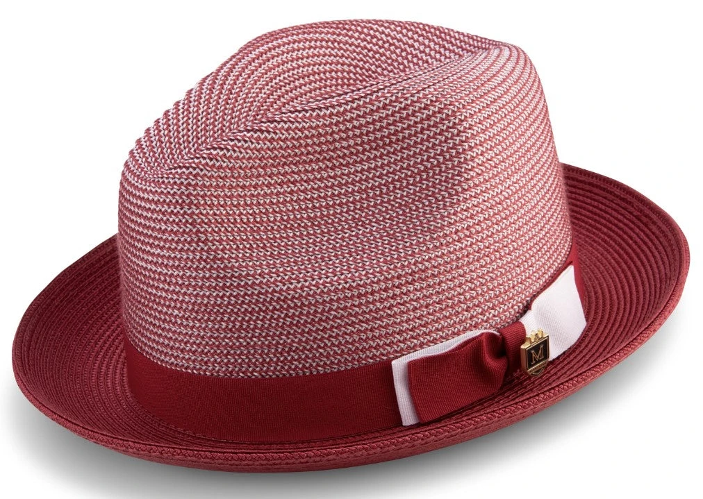 Burgundy Men's Two Tone Braided Pinch Fedora With Grosgrain Ribbon 1 Burgundy Men's Two Tone Braided Pinch Fedora With Grosgrain Ribbon