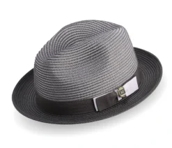 Gray Men's Two Tone Braided Pinch Fedora With Grosgrain Ribbon