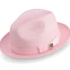 Pink Men's Two Tone Braided Pinch Fedora With Grosgrain Ribbon