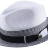 Men's Braided Straw Fedora Two Tone Weave In Black