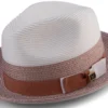 Men's Braided Straw Fedora Two Tone Weave In Cognac