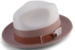 Men's Braided Straw Fedora Two Tone Weave In Cognac