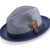Navy Braided Two Tone Stingy Brim Pinch Fedora