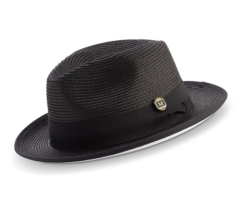 Black Wide Brim Braided Pinch Fedora Hat With White Bottom 1 Black Wide Brim Braided Pinch Fedora Hat With White Bottom
