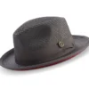 Gray Wide Brim Braided Pinch Fedora Hat With Red Bottom