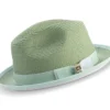 Two Tone Ribbon Stingy Brim Pinch Braided Fedora - Apple With White Bottom