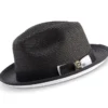 Two Tone Ribbon Stingy Brim Pinch Braided Fedora - Black With White Bottom