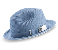 Two Tone Ribbon Stingy Brim Pinch Braided Fedora - Carolina With White Bottom